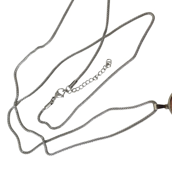 Cork Long 30” Silver Herringbone Chain & Dark Cork Pendant - Picture 9 of 10